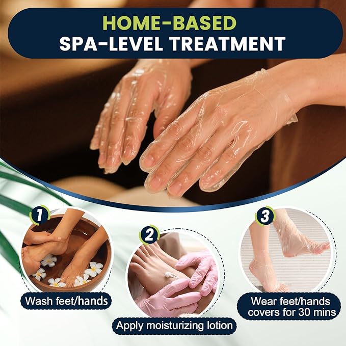 TEAWOO 200PCS Disposable Hand & Foot Mask Set, 100P Hand Masks + 100P Foot Masks with Stickers, Leak-Proof Moisturizing Covers for Paraffin Therapy & at-Home Skin Care (Feet Fit up to US 9)