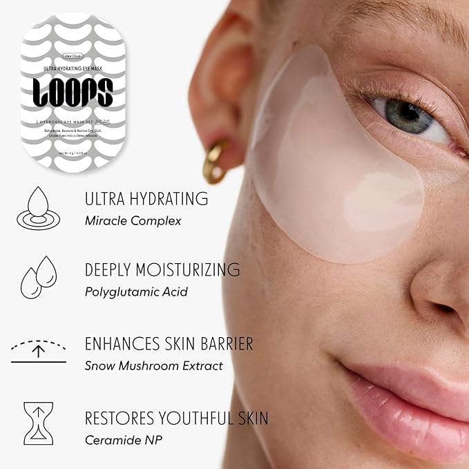 LOOPS Dew Cloud Ultra Hydrating Hydrogel Korean Eye Masks - Hydrates & Replenishes Tired Under Eyes, Helps Reduce Puffiness, Smooths Dryness for Hydrated Look, Moisturizing Under Eye Patches - 5pc
