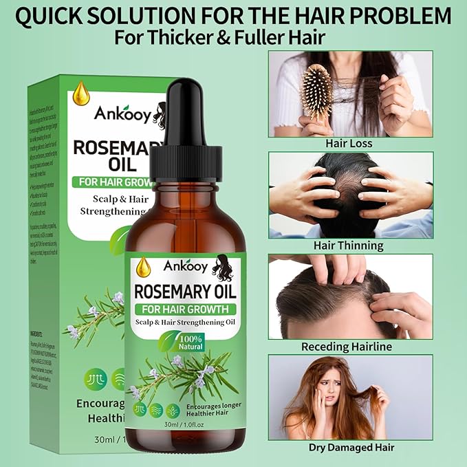 3 Pack Rosemary Oil for Hair Growth,Rosemary Hair Growth Oil,Strengthening Oil for Dry Damaged Hair,Hair Loss Treatment & Thickens Hair,Scalp Care Promotes Hair Thickness for Men Women