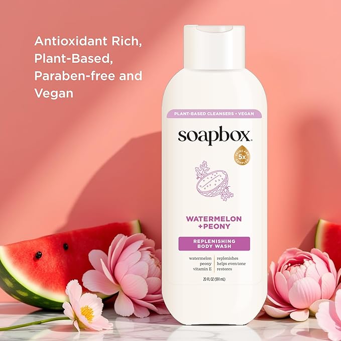 Soapbox Moisturizing Body Wash, Watermelon & Peony Shower Gel - Hydrating Natural Body Wash with Shea Butter - Clean Ingredients Free of Harsh Chemicals, Sulfates, Parabens & Silicones - 3 Pack