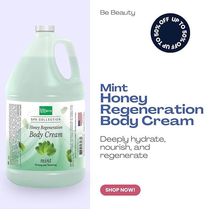 BeBeauty Mint Honey Regeneration Body Cream Hydrating & Nourishing Body Lotion for Smooth, Soft, Revitalized Skin 1 Gallon
