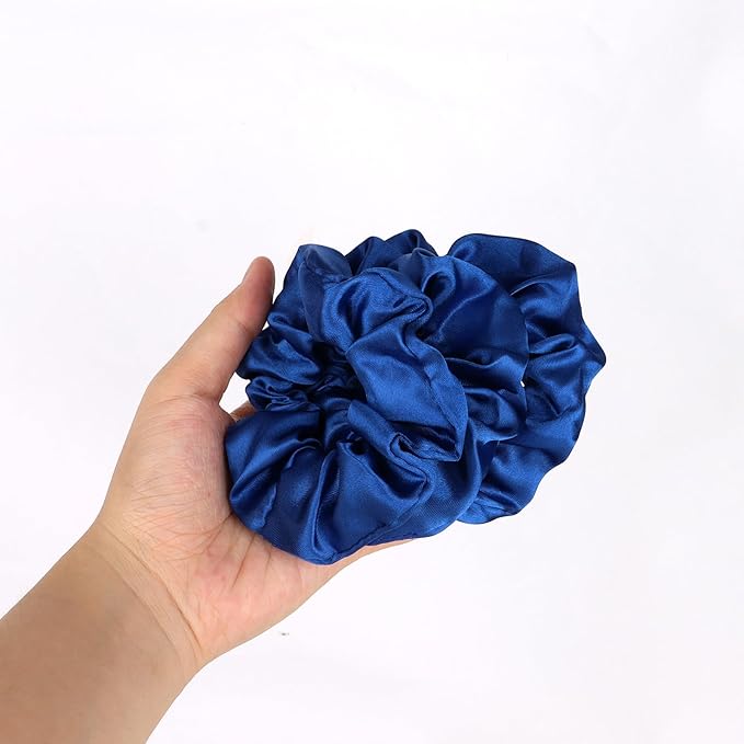 Silk Satin Scrunchies for Women Girls 12 PCS Navy Blue Hair Scrunchies Silk Satin Hair Ties for Thick Hair Bulk Hair Ties Hair Accessories