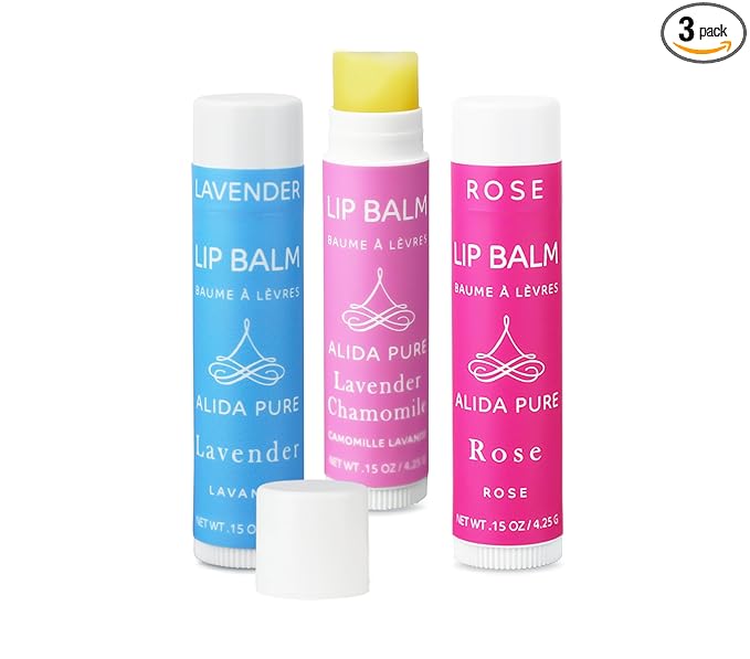 Floral Lip Balm Collection, Vegan Set, Beeswax Free, with Organic Jojoba and Avocado Oil, Vitamin E, Natural Moisturizer for Dry, Chapped or Cracked Lips, 3 Tube Set