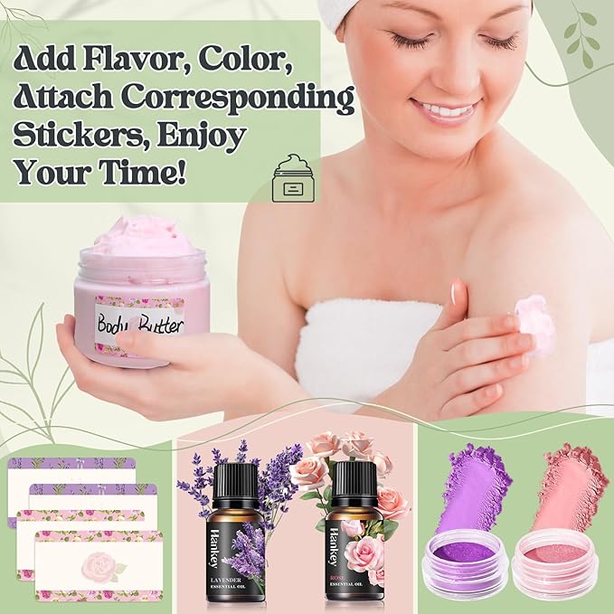 JUYRLE Body Butter Making Kit- Shea Butter Lotion Making Kit, DIY Crafts for Adults with Organic Shea Butter, Sweet Almond Oil, Mica Powder, Natural Whipped Body Butter Maker Skin Care Gifts for Women