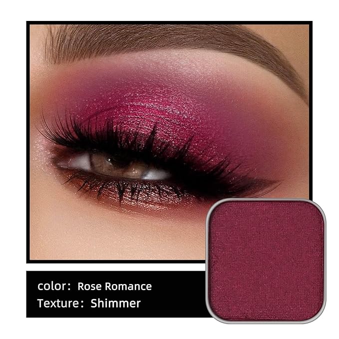Shimmer Single Eyeshadow Refill – Plum Coloring, High Pigment, Long-lasting, No Fallout – Single Pan with Metal Base, Compatible with Magnetic Palettes – Eyeshadow Pan for DIY Makeup (Rose Romance)