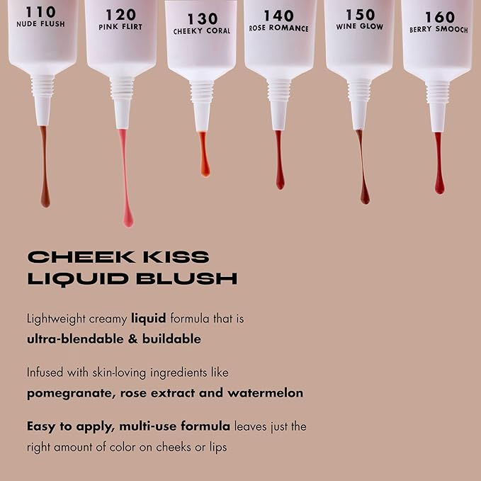 Milani Cheek Kiss Liquid Blush Makeup, Lightweight, Blendable & Buildable for Radiant Flushed Cheeks, Skin-Loving Formula - Berry Smooch