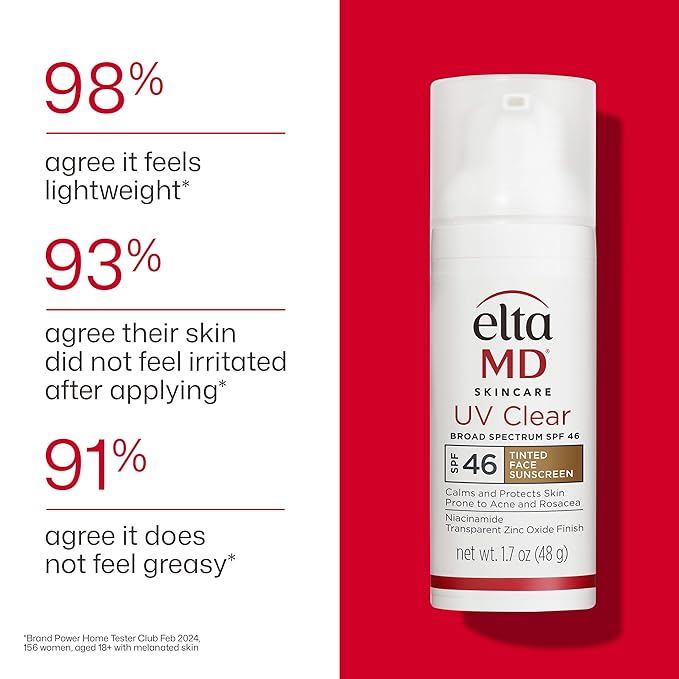 EltaMD UV Clear Tinted Sunscreen for Face, SPF 46 with Zinc Oxide, Oil-Free, Dermatologist Recommended, For Acne-Prone Sensitive Skin, 1.7 oz (Pack of 2)