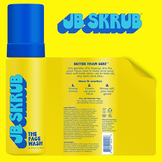 JB SKRUB Face Lotion and Foaming Face Wash for Sensitive Skin - AM + PM Skincare Duo - pH Balanced, Blue Light Defense - Kid and Teen Radiance