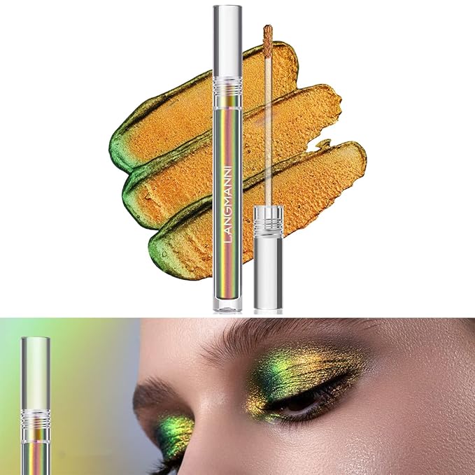 Metallic Liquid Chameleon Eyeshadow, Multi-Dimensional Eye Looks, Long-lasting Holographic Glitter Multichrome Eyeshadows Makeup (#Ember+#GX002)