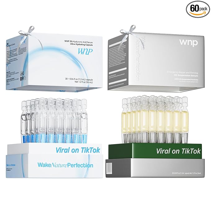 WNP Emergency Repair Serum Set: Ultra 3% Hydrating Serum 4D Hyaluronic Acid Firming Oil-Suspension Serum Single-Use Skincare for Sensitive Skin - 60 Vials