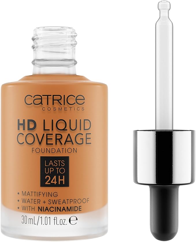 Catrice | HD Liquid Coverage Foundation | 24H Wear, Matte Finish, High Coverage, Waterproof Formula with Niacinamide | Vegan & Cruelty Free (082 | Warm Caramel)