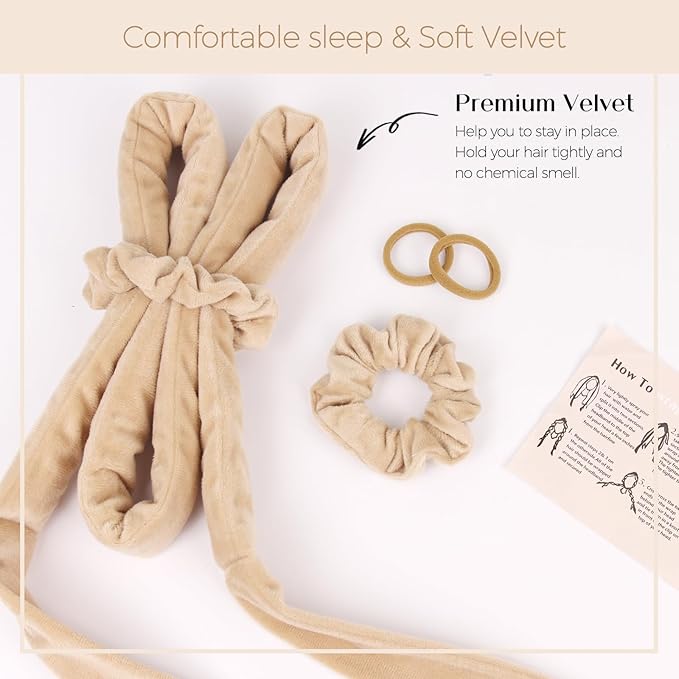 Heatless Curls Overnight Hair Curlers to Sleep In Overnight Curls for Women Heatless Hair Curler for Long Hair Overnight Headband （Khaki）