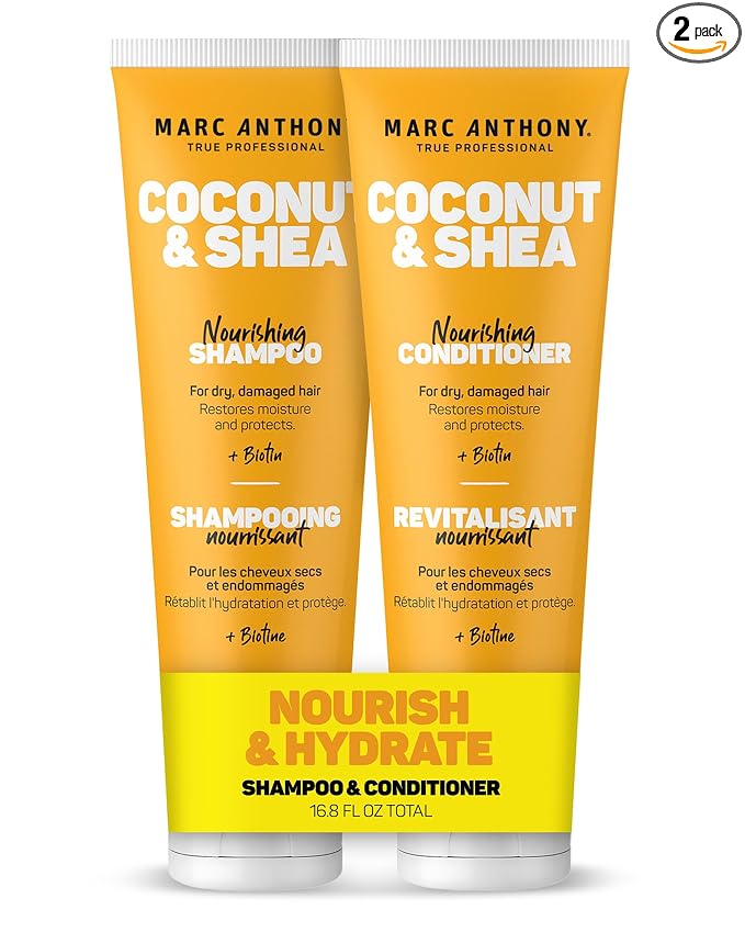 Marc Anthony Volumizing Shampoo and Conditioner Set with Coconut Oil & Shea Butter - Nourishing & Hydrating Haircare Infused with Biotin for Dry & Damaged Hair - Restore Moisture & Protects Hair