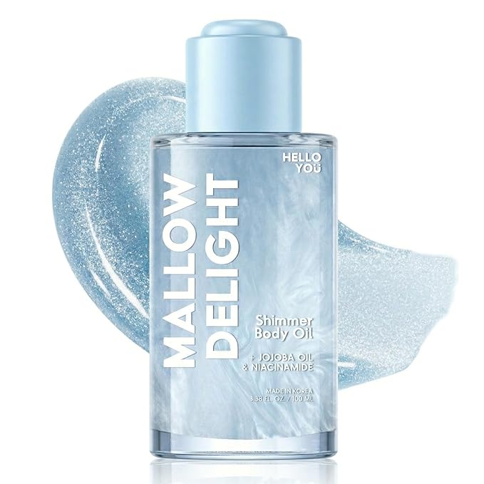 Hello You Jojoba Oil & Niacinamide Shimmer Body Oil – Dermatologist Tested, Anti-Aging, Korean Skin Care – Hydrating Glow, Lightweight Radiant Finish – Clean Beauty – Marshmallow Scent, 3.38 Fl Oz