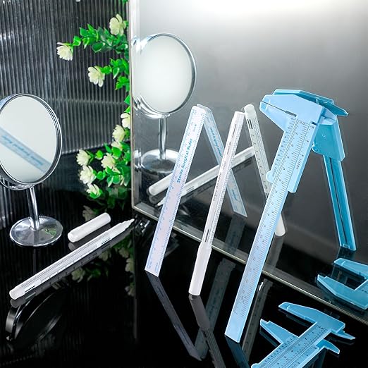 Teling 6 Pieces Eyebrow Tools Eyebrow Measuring Ruler Microblading White Marker Pen with Paper Ruler Skin Marker Permanent Makeup Position Mark Tools for Lips Skin