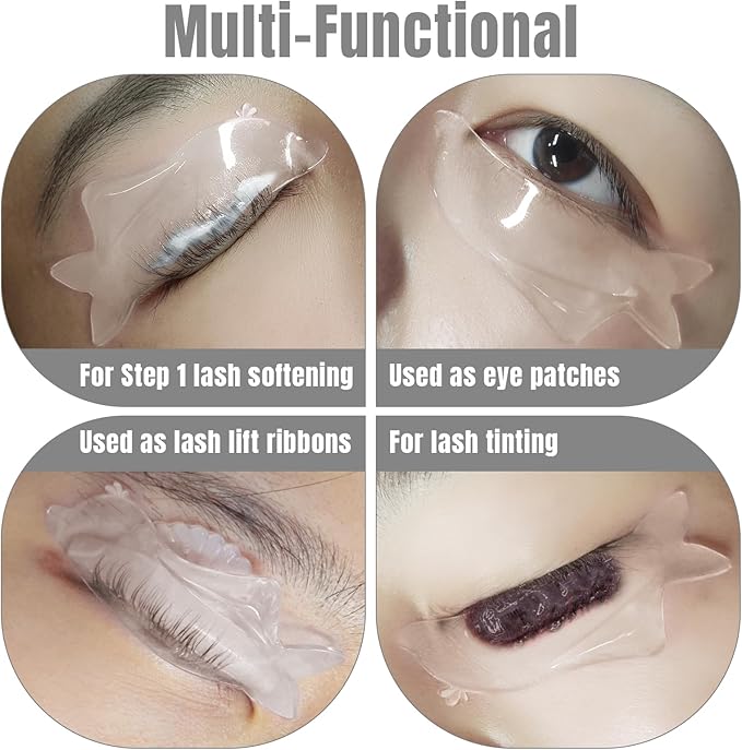 Libeauty Flat Lash Lift Shields, Ultra Thin Korean Flat Shields for Step 1 Perm/Lift, Flexible Use as Eye Patches or Lift Ribbon, Dolphin-Shaped Design for Easy Pick Up Clear