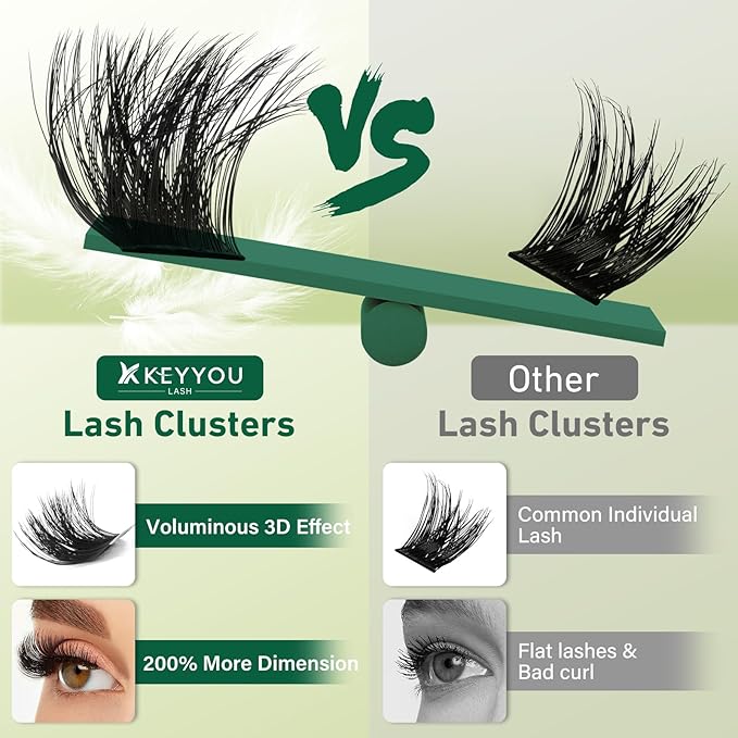KEYYOU Lash Clusters 3D Effect Eyelash Clusters 231pcs Individual Lashes Wispy Lashes Volume Cluster Lashes Natural Soft DIY Lash Extension(3D-100D200D-D-8-16MIX)