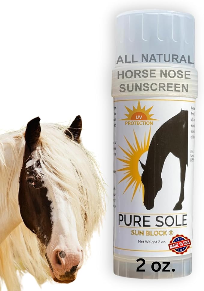 Sunscreen for Horses – Pure Sole Sun Block Cream | Protects Sensitive Pink Skin from Sun, Windburn & Snow Glare | Natural Non-Nano Zinc Oxide & Moisturizing Ingredients | Year-Round Use | 2 oz Stick