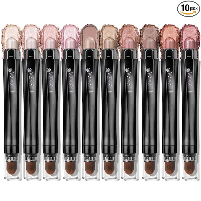 LUXAZA PRO Brown Eyeshadow Stick Makeup Set 10PCS, Neutral Shimmer And Matte Cream Eye Shadow Palette, Metallic Bronze Smoky Eyeliner Brightener Crayon Pencil Kit, Ideal Gift for Women -Love's Gifts