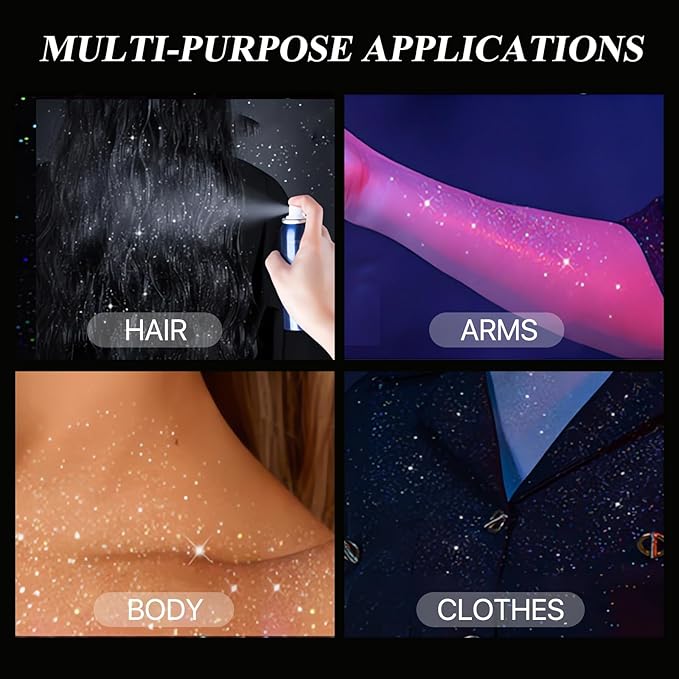 HANYWIL Body Glitter, Glitter Spray for Hair and Body, Spray, Hairspray Clothes, Long-Lasting Shimmer Suitable Stage, Festival Rave Makeup Prom