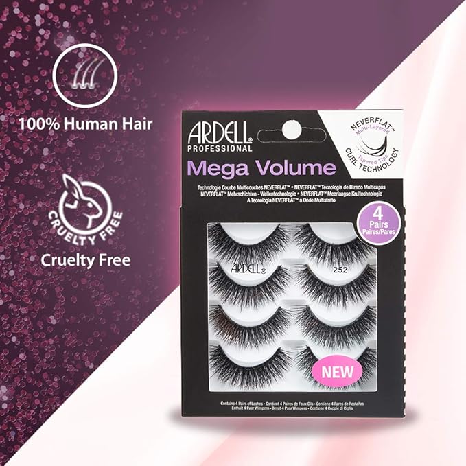 Ardell Natural Look Mega Volume, 252 - Full Volume, Long-Lasting Fake Lashes for Flawless Look, 4 Pairs
