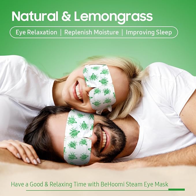 BeHoomi 20 Packs Steam Eye Mask, Heated Eye Mask Warm Compress for Eyes, Disposable Self Heating Steam Mask for Home, Sleep, Spa, Travel Essentials & Relaxation Gifts for Women (Lemongrass)