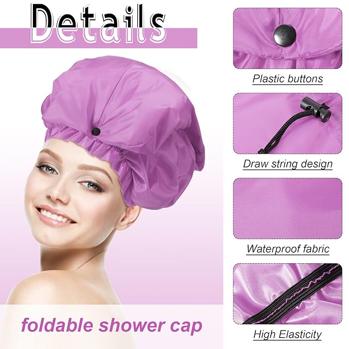 Eurzom 4 Pcs Large Shower Cap for Braids Extra Long Shower Cap for Women Long Hair Locs Foldable Waterproof Reusable XL Hair Bonnets for Dreadlocks Drawstring Bath Caps(Pink, Blue, Green, Purple)