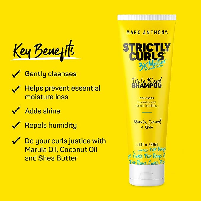 Marc Anthony Curly Hair Shampoo,Strictly Curls-3x Moisture For Curl Defining&Curl Enhancing-Shea Butter,Marula Oil,Aloe Vera&Coconut Cream-Sulfate Free-&Color Safe For Dry Damaged Hair,(Pack of 2)