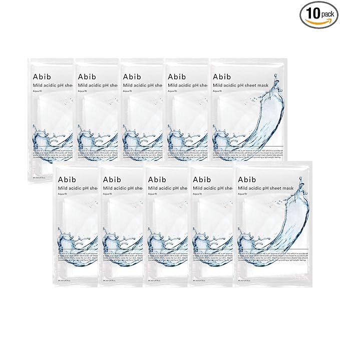 Abib Mild Acidic pH Sheet Mask Aqua Fit 10 Sheets I Intense Hydrating and Moisturizing Care for Dry and Dehydrated Skin