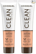 COVERGIRL Clean Invisible Foundation Makeup, Dewy & Glowy Finish, Buildable Coverage, Skin-Like Smooth Look, Vegan, Natural Beige, 1oz (Pack of 2)