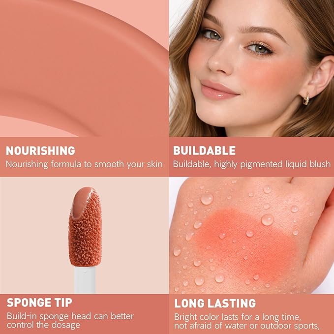 FV Liquid Blush, Long Lasting Buildable Cream Cheek Tint with High-Pigment Color, Weightless Blendable Formula for Natural Dewy Finish (Romance)