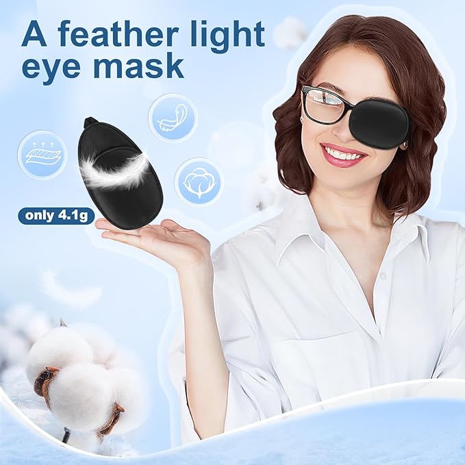 eZAKKA Eye Patches for Adults Kids, Eye Patch for Glasses, Medical Soft Eye Patch for Lazy Eye Amblyopia Strabismus and After Surgery (Black+Black)(Wider Version)