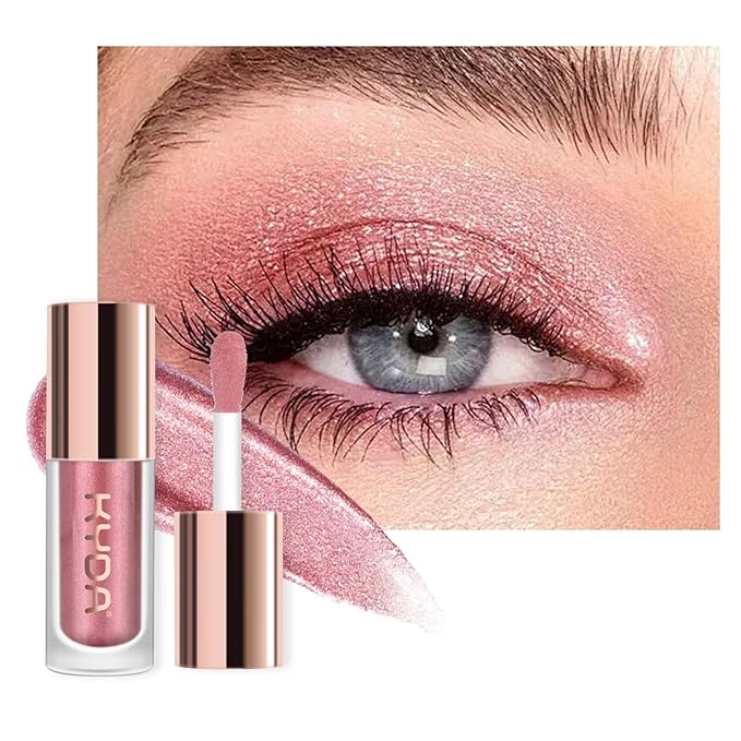 KYDA Liquid Glitter Eyeshadow, High Pigment Rose Gold Metallic Glittery Eyeshadow, Soft Lightweight Creamy Formula, One-Swipe Coverage, Long-wearing Crease-Resistant Eyes Glitter Makeup, 0.25oz