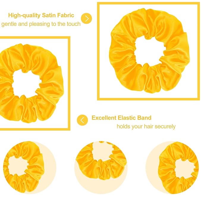 Silk Satin Scrunchies for Women Girls 12 PCS Yellow Hair Scrunchies Silk Satin Hair Ties for Thick Hair Bulk Hair Ties Hair Accessories