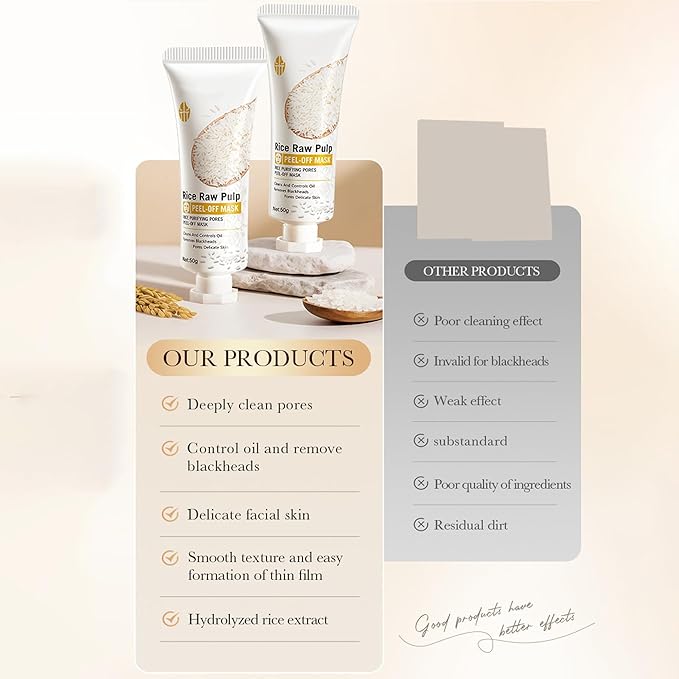 Rice Raw Pulp Peel-Off Facial Mask, Moisturizing, Clean & Control Oil, Gently Remove Blackheads Tear-Off Peel off Lifting Face Mask, Deep Nourishment & Pore Tightening for All Skin Types