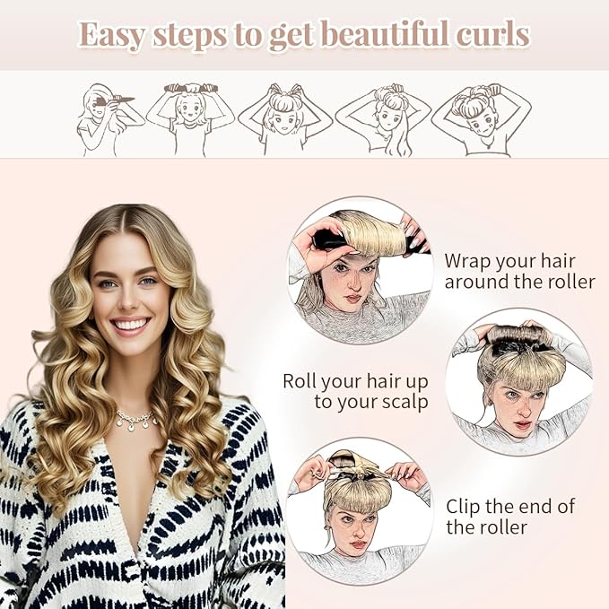 Heatless Curls Overnight Rods Heatless Hair Curler Hair Curlers To Sleep In Heatless Curls Blowout Rods Heatless Curling Rods With Luxury Cloth Bag Scarf For All Hair Types (Light gold, 3Rods)