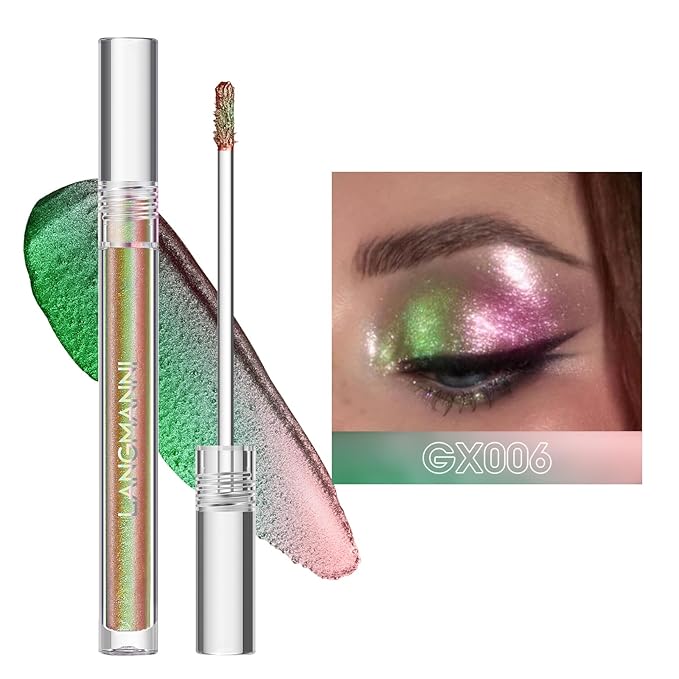 Metallic Liquid Chameleon Eyeshadow, Multi-Dimensional Eye Looks, Long-lasting Holographic Glitter Multichrome Eyeshadows Makeup (#Wonder+#GX006)