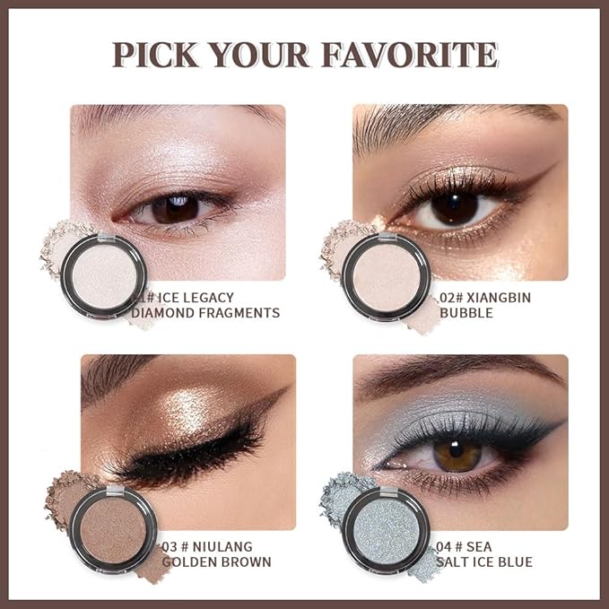 Mini Icy Blue Glitter Eyeshadow Palette–Waterproof Long-Lasting Metallic Shimmer, Blendable Sparkly Eye Shadow for Inner Corner Highlight, Halo&Topper Looks, Festival Party Night-Out Glam Makeup