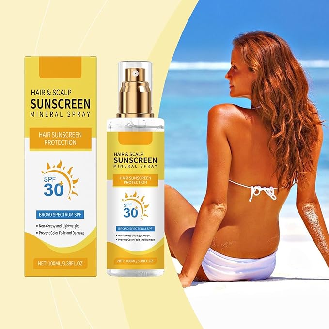 Hair & Scalp Sunscreen Spray SPF 30 | Color-Safe UV Blocker for Dyed/Highlighted Hair | Weightless Non-Greasy Protection | Beach & Pool Essentials | Coconut Enriched Scalp Shield (2)