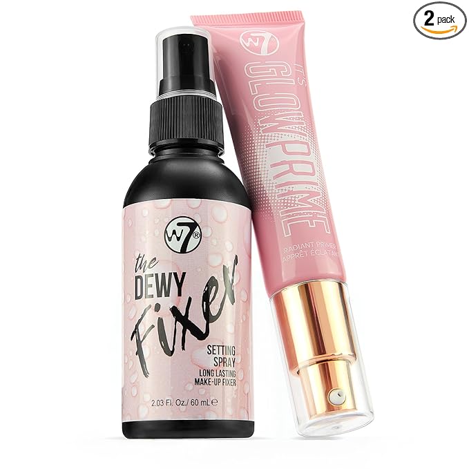 W7 The Fixer Glow Set - Makeup Primer & Setting Spray Duo for Radiant, Dewy Finish - Golden Sheer Coverage, Lightweight & Non-Sticky