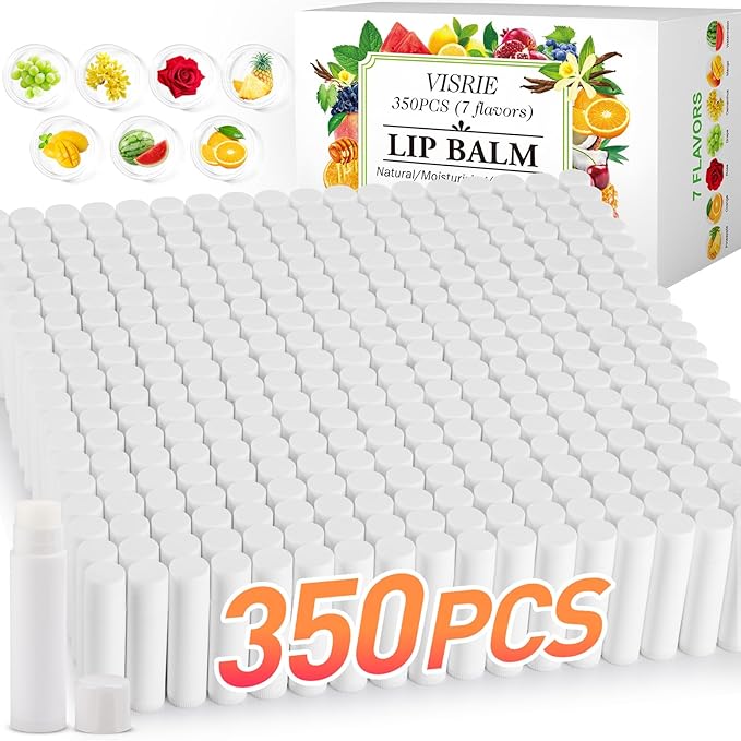 VISRIE 350 Pack Lip Balm Unlabeled, Natural Lip Balm Bulk Blank Tube, Personalized Lip Balms for Party Favors Adults and Bridal Shower Favors or Baby Shower Gifts-7 Flavors