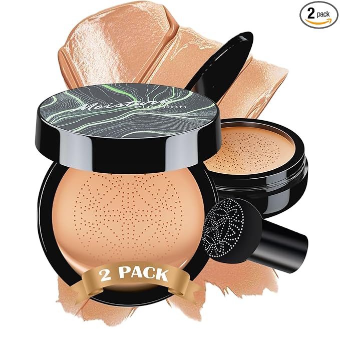 Mushroom Head Air Cushion CC Cream - BB Cream Face Makeup Foundation for Mature Skin Moisturizing Concealer Brighten Long-Lasting, Even Skin Tone for All Skin Types (2PCS Medium Deep)