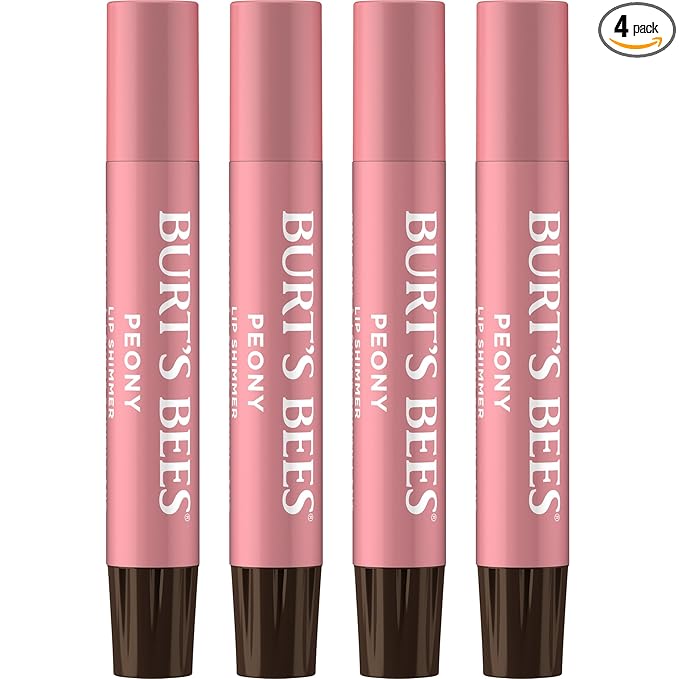 Burt's Bees Shimmer Lip Tint Set, Mothers Day Gifts, Tinted Lip Balm Stick, Moisturizing for All Day Hydration with Natural Origin Glowy Pigmented Finish & Buildable Color, Peony (4-Pack)