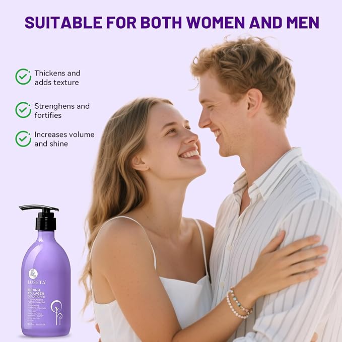 LUSETA Biotin Conditioner for Thinning Hair - Collagen &Argan Oil Infused Volumizing Treatment, Adds Fullness, Strengthens Weak Hair, Sulfate-Free 16.9oz