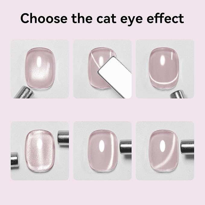 One Step Gel Polish 3-in-1, Pink Cat Eye Gel Nail Polish With Magnet, HEMA TPO Free Shimmer Magnetic Cateye Gel Polish Soak Off UV Nail Art Design Manicure DIY 12ml