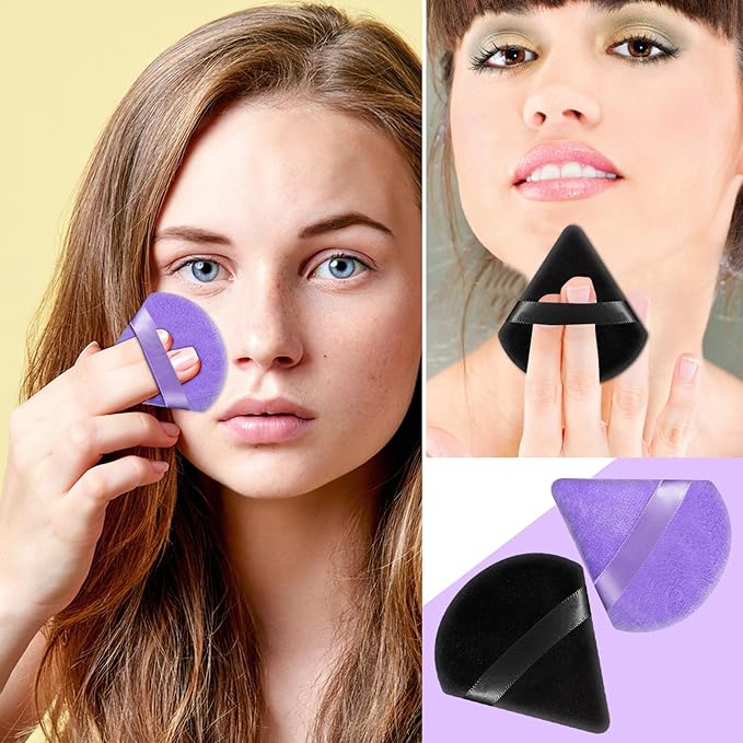 Pimoys 6 Pieces Powder Puff Face Soft Triangle for Loose and Body Powder, Velour Makeup Blender Sponge Set Setting Powder Puff Beauty Makeup Tools