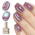 MAYCHAO 15ML Ice Glass Purple Cat Eye Gel Nail Polish 1Pc Purple Cat Eye Holographic Glitter Shimmer Translucent Sheer Gel Polish Soak off Nail Polish for Nail Art Manicure Salon DIY at Home, 0.5 OZ