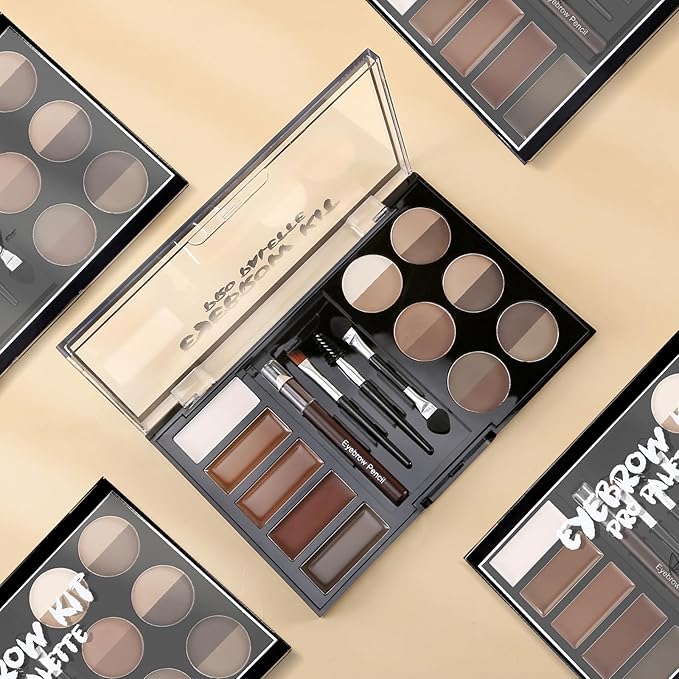 Eyebrow Powder Palette Set - 12 Colors, 5 Mascaras, 4 Stencils, Brush & Pencil, Volumizing Gel for Natural Brows