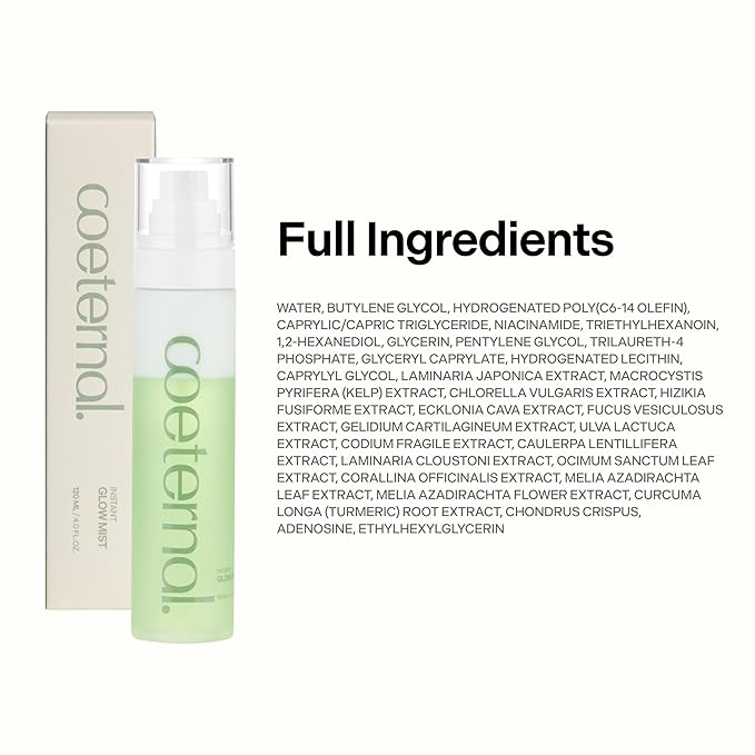 Instant Glow Mist, Hydrating Lightweight Korean Face Mist with Algae 11, Niacinamide and Turmeric root, Moisturizing Spray for Dewy, Glass Skin, For Dry or Sensitive Skin, 120ml / 4.0 fl.oz.