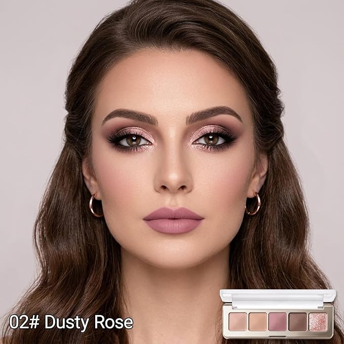 Erinde Beige Dusty Mauve Smoky Brown Champagne Eyeshadow Palette, Matte & Shimmer Nude Neutral Eye Shadow Palettes Blendable Long-Lasting Eye & Contour Makeup Palette for Blue, Green Brown Eyes, 02